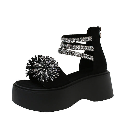 Damen Glamouröse Plateau-Sandaletten mit funkelndem Dekor und Riemen-Design R&B