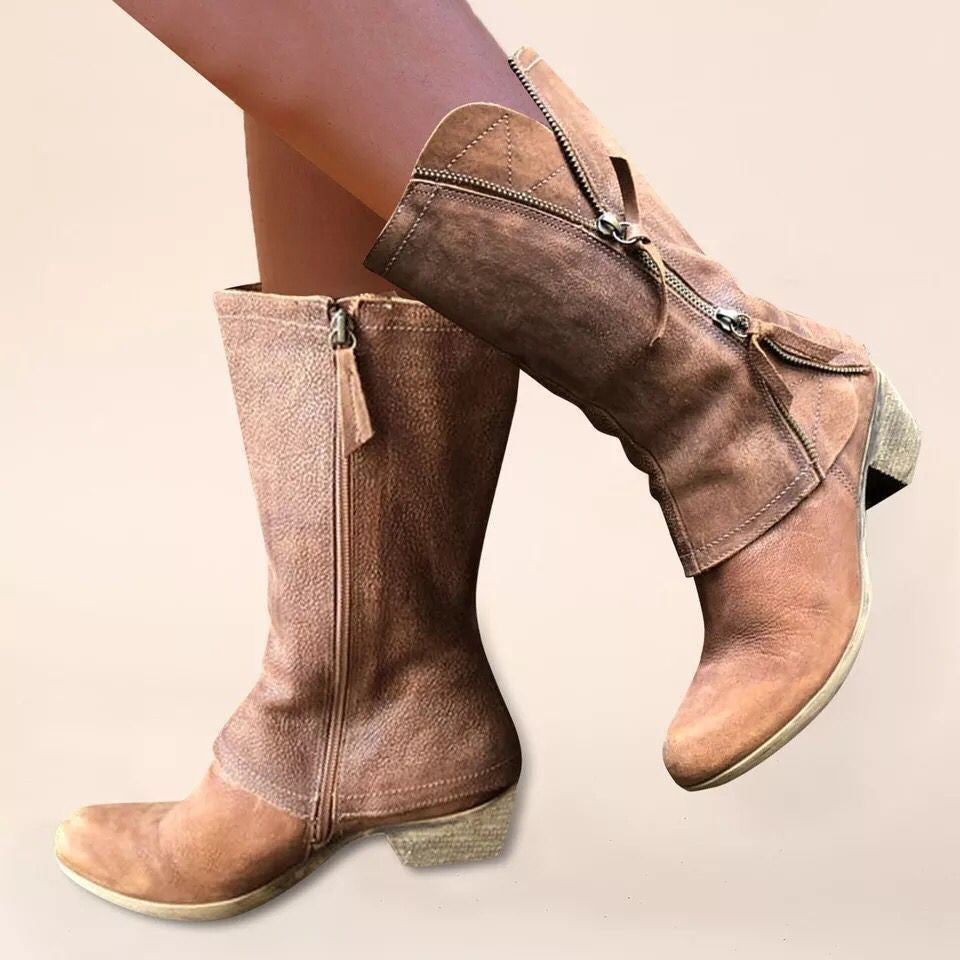Damen lässige Stiefel mit doppeltem Reißverschluss und modischem Design R&B