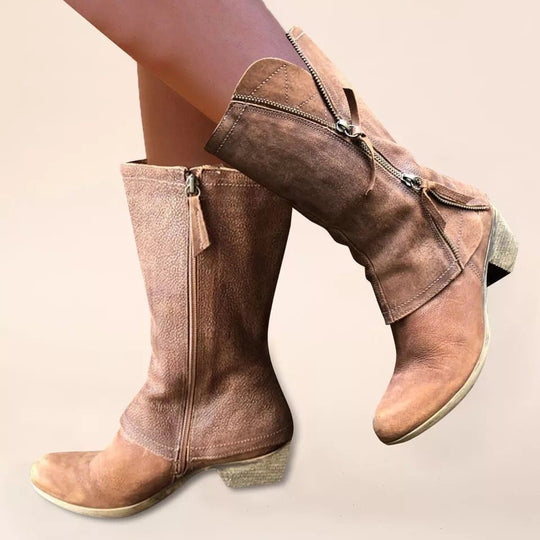 Damen lässige Stiefel mit doppeltem Reißverschluss und modischem Design R&B