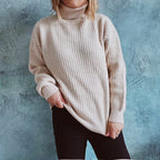 Damen Grobstrickpullover mit strukturiertem Muster und hohem Kragen R&B