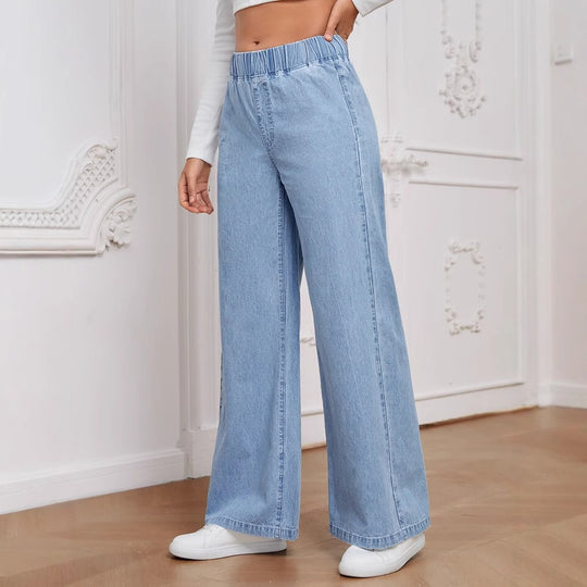 Damen Weite Jeanshose mit elastischem Bund und dekorativen Nähten R&B