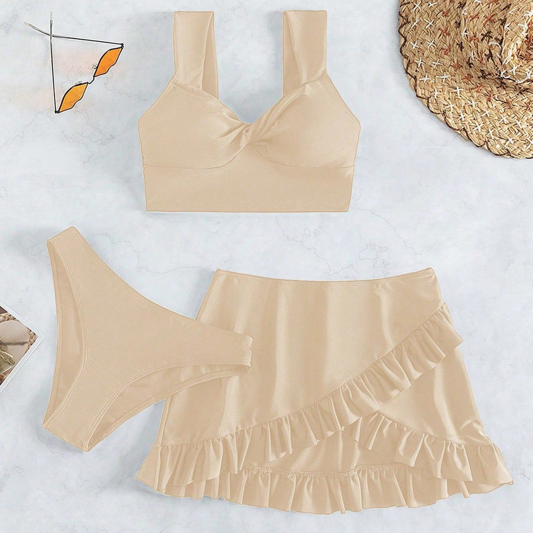 Damen Freizeit-Bikini-Set mit Wickelrock und stützenden Trägern R&B