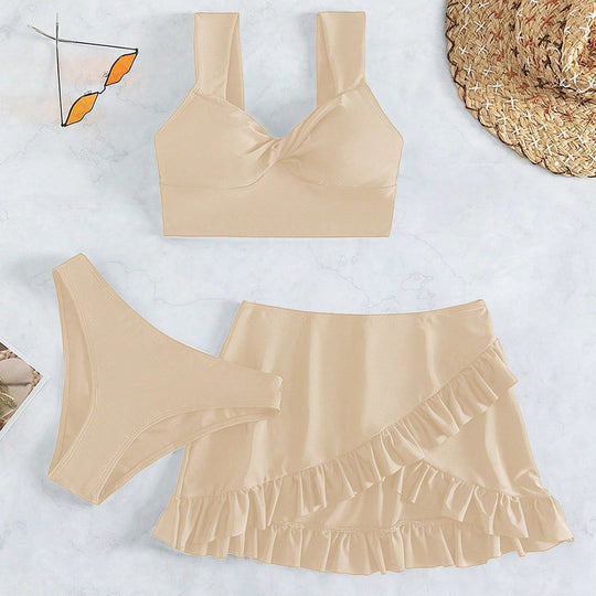 Damen Freizeit-Bikini-Set mit Wickelrock und stützenden Trägern R&B