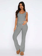 Damen lässiges Freizeit-Set mit kurzer Bluse und weiten Hosen R&B