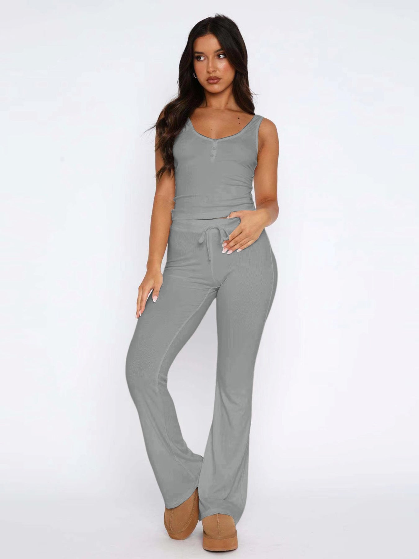 Damen lässiges Freizeit-Set mit kurzer Bluse und weiten Hosen R&B