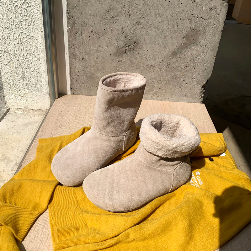 Damen warme Hausschuhstiefel mit flauschigem Innenfutter und hochwertiger Wildlederoberfläche R&B