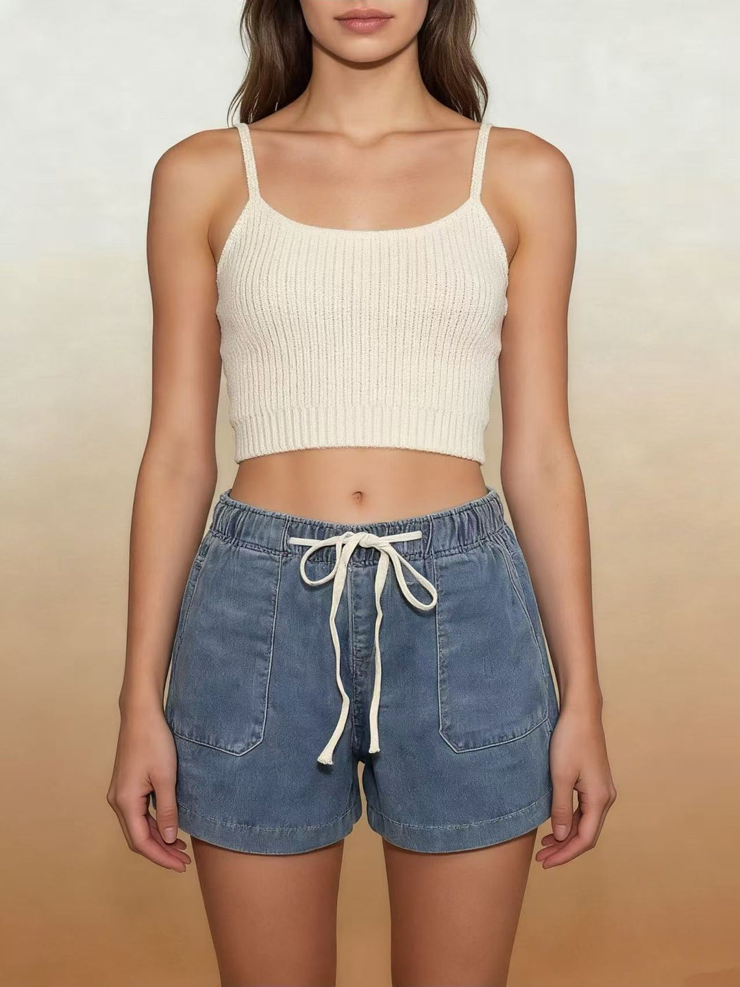 Damen Legere Denim-Shorts mit elastischem Bund R&B