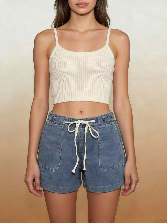 Damen Legere Denim-Shorts mit elastischem Bund R&B