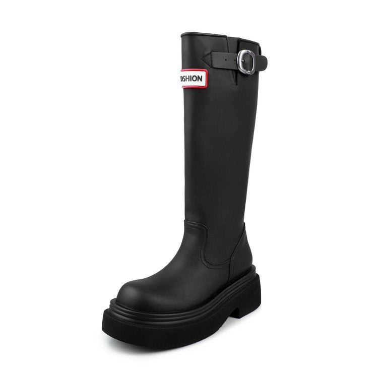 Damen Hohe Stiefel mit modischer Schnalle und komfortablem Plateau R&B