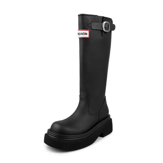 Damen Hohe Stiefel mit modischer Schnalle und komfortablem Plateau R&B