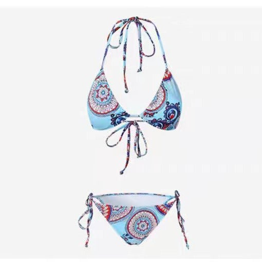 Damen Triangel-Bikini-Set mit verstellbaren BindR&Bändern und buntem Mandala-Muster R&B