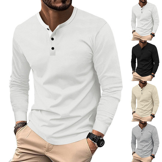 Herren Langarm-Henley-Shirt aus atmungsaktivem Strukturstoff R&B
