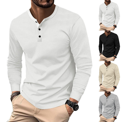 Herren Langarm-Henley-Shirt aus atmungsaktivem Strukturstoff R&B