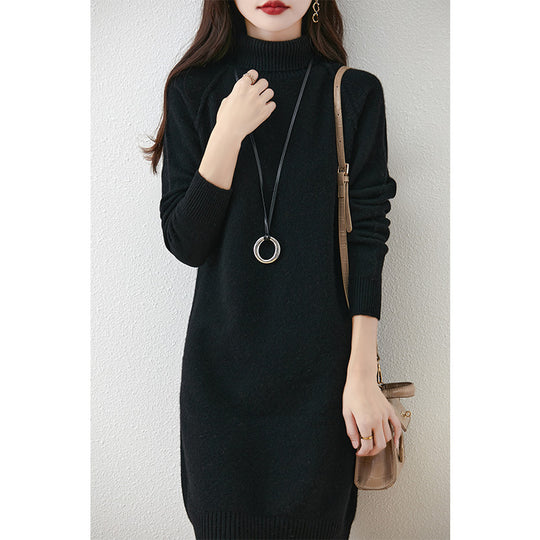 Damen Strickkleid mit hohem Kragen und schmalem Schnitt R&B