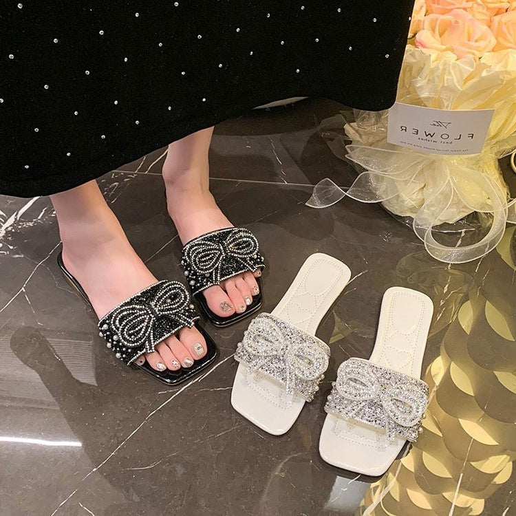 Damen Glitzernde Riemchen-Sandalen mit dekorativer Schleifenverzierung R&B