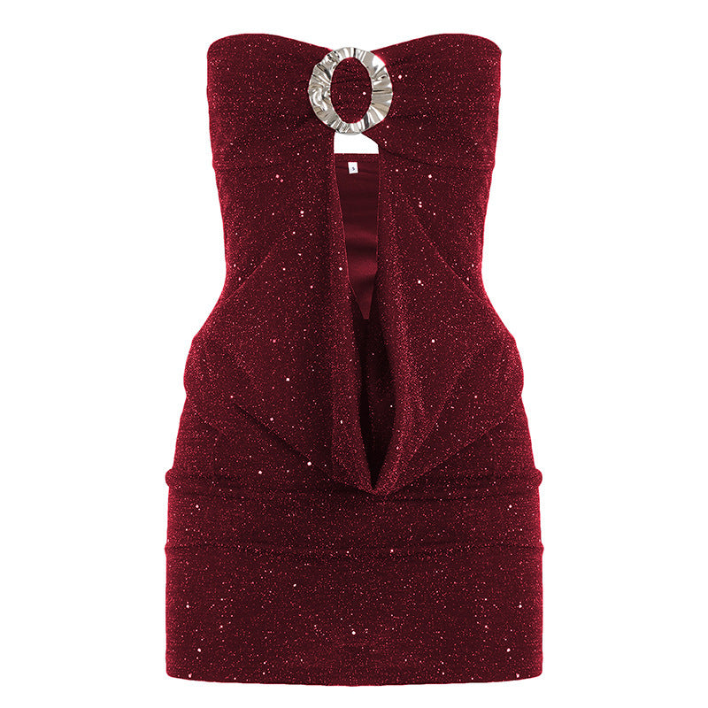 Damen glamouröses Abendtop mit schimmerndem Dekolleté und funkelndem Design R&B