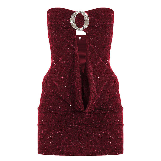 Damen glamouröses Abendtop mit schimmerndem Dekolleté und funkelndem Design R&B
