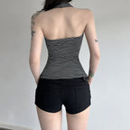 Damen Sportliches Haltertop mit breitem Kragen und feinen Streifen R&B