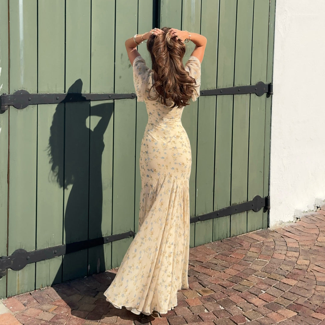 Damen Maxikleid mit zauberhaftem Blumenmuster und eleganter Rüschendetail R&B