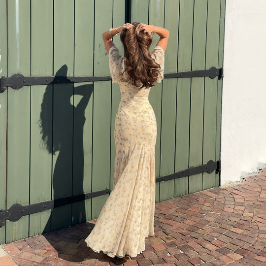 Damen Maxikleid mit zauberhaftem Blumenmuster und eleganter Rüschendetail R&B