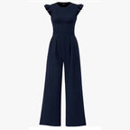 Damen eleganter Jumpsuit mit Puffärmeln und weitem Bein R&B