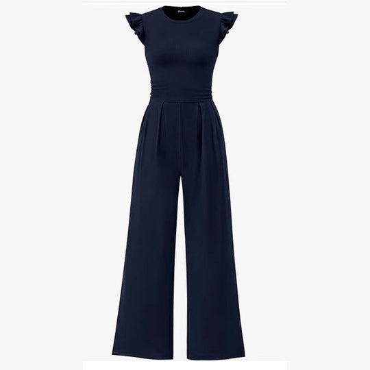 Damen eleganter Jumpsuit mit Puffärmeln und weitem Bein R&B