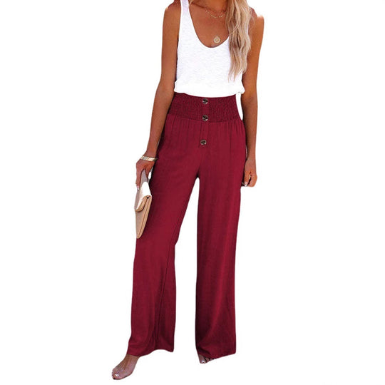 Damen Weitgeschnittene High-Waist Hose mit dekorativem Knopfdetail und elastischem Bund R&B