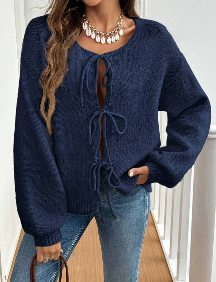 Damen Pullover mit Kordelzug und überschnittenen Ärmeln