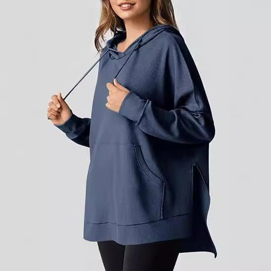 Damen Oversized Kapuzenpullover mit praktischen Taschen und seitlichen Schlitzen R&B