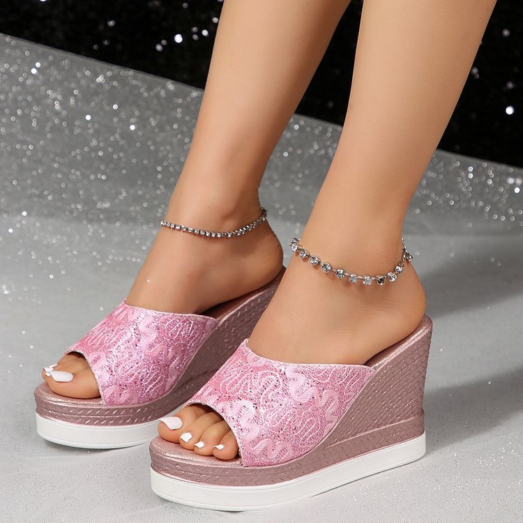 Damen Wedge-Pantoletten mit glitzerndem Obermaterial und komfortablem Fußbett R&B