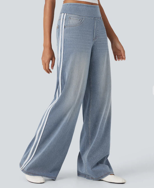 Damen nan weite Sweatpant in Jeansoptik mit seitlichen Kontraststreifen und Komfortbund R&B