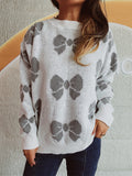 Damen lässiger Pullover mit verspieltem Schleifenmuster R&B