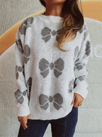 Damen lässiger Pullover mit verspieltem Schleifenmuster R&B