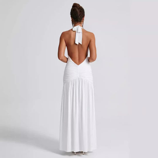 Damen Maxikleid mit tiefem V-Ausschnitt und Rüschen R&B