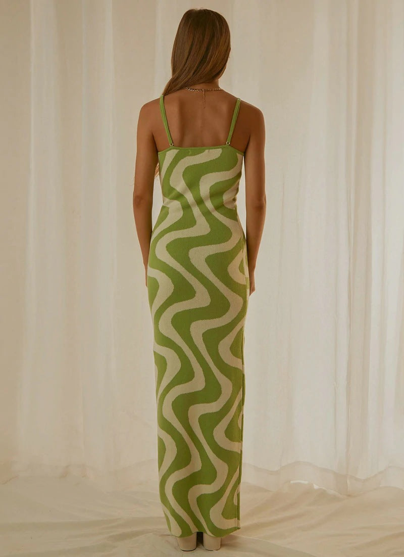 Damen Designer-Midi-Kleid mit stilvollem Grafikmuster R&B