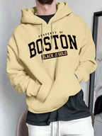 Herren Kapuzensweater mit auffälligem Boston-Print und weicher Innenseite