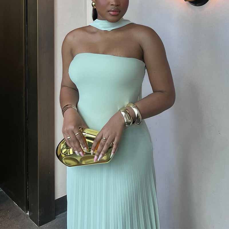 Damen Plissiertes Maxikleid mit elegantem Schulterband und figurschmeichelndem Schnitt R&B