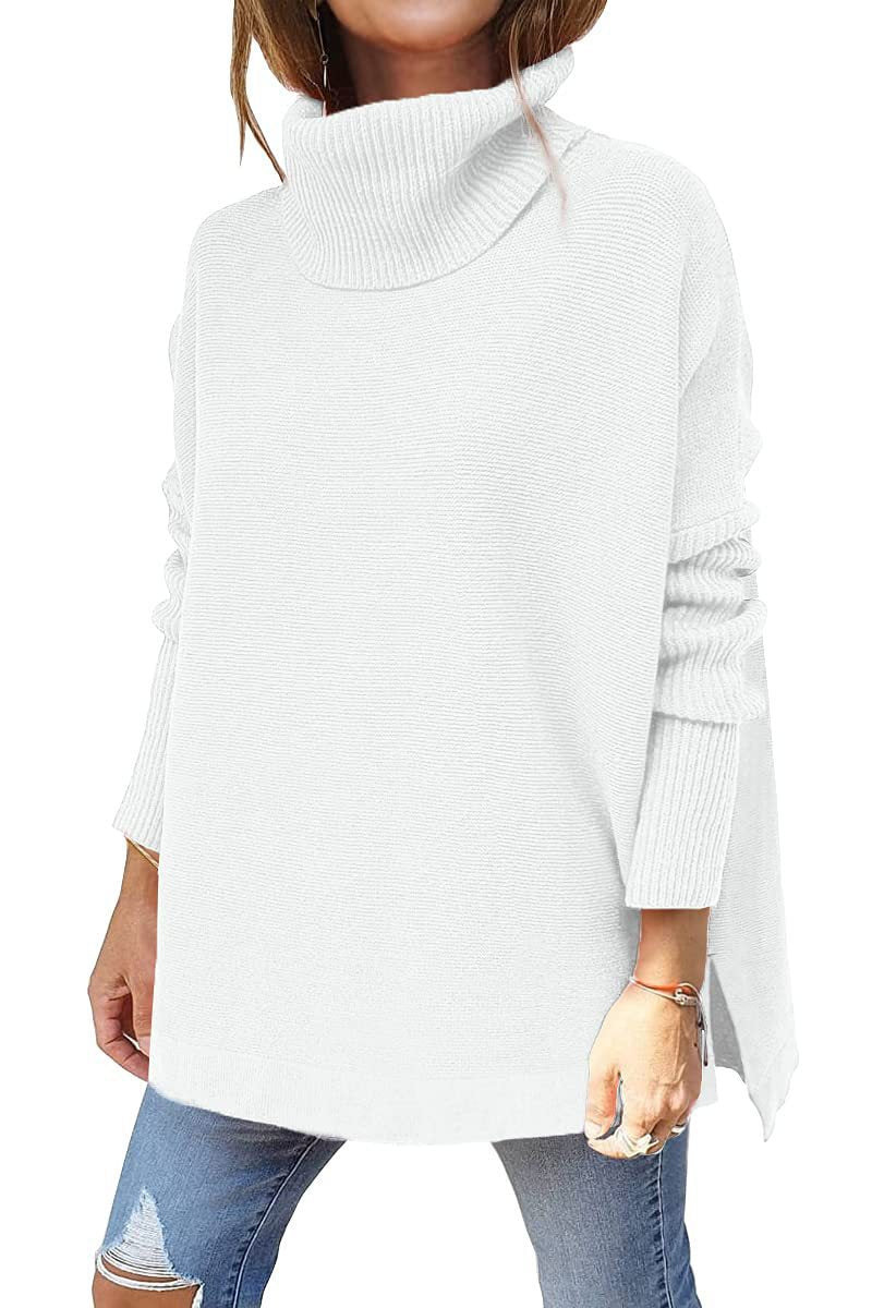 Damen komfortabler Rollkragenpullover mit weichem Strickmuster R&B