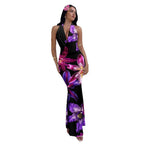Damen ElegantesMaxikleid mit raffiniertem Blumendruck und tiefem V-Ausschnitt R&B