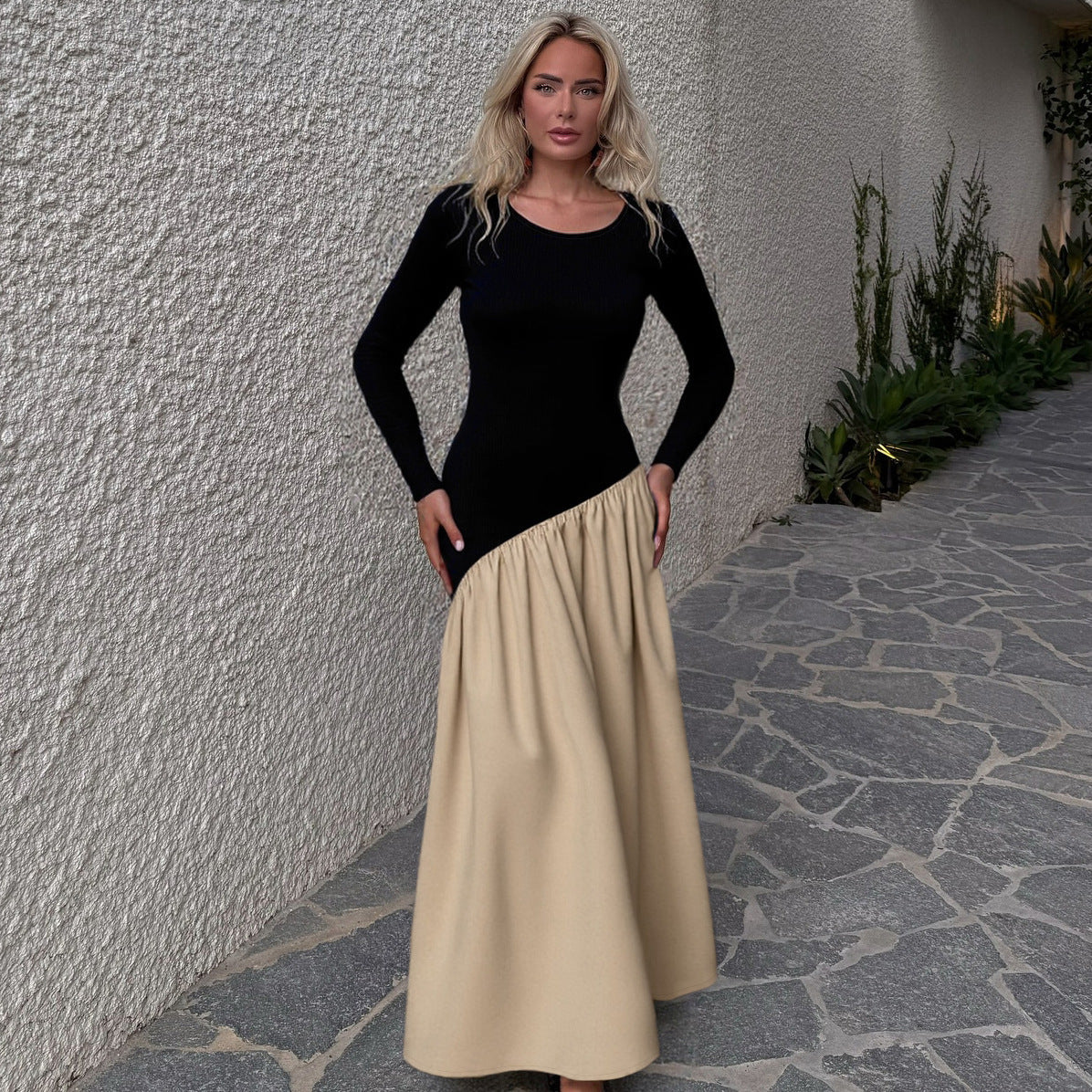 Damen Kleid mit asymmetrischem Design und Raffung R&B