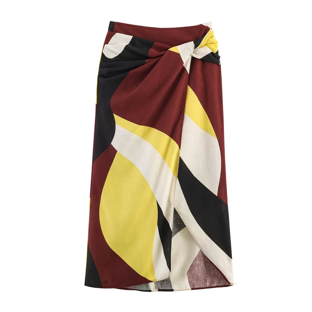 Damen Wickelrock mit modernem Grafikdesign und elegantem Tailleneinsatz R&B