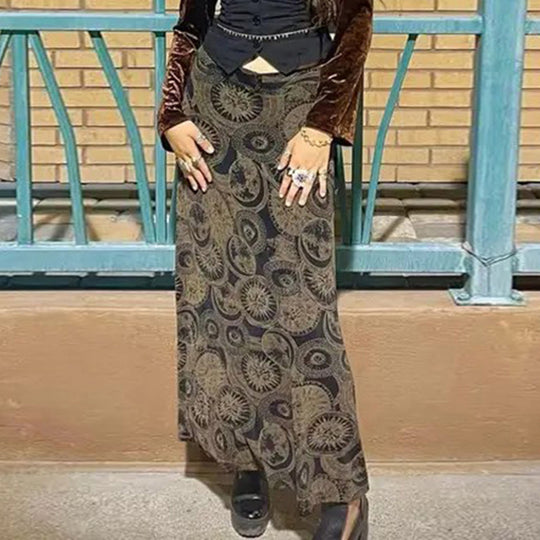 Damen Midi-Rock mit kunstvollem Druck und elastischem Bund R&B