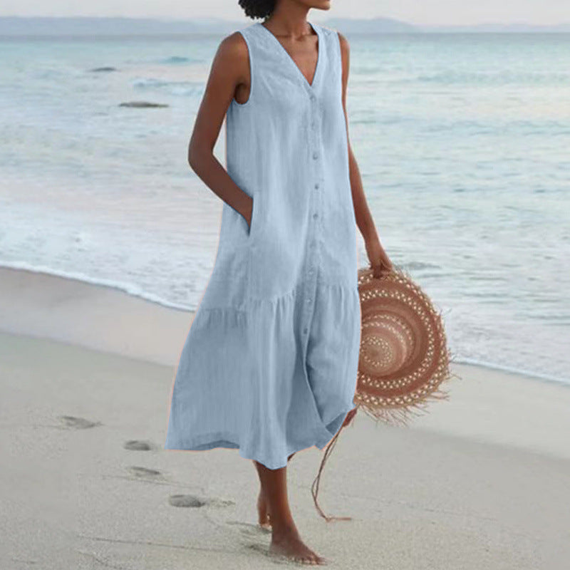 Damen Sommerliches Leinenkleid R&B