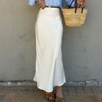 Damen Eleganter Satinrock mit schmalem Schnitt und Schlitz R&B