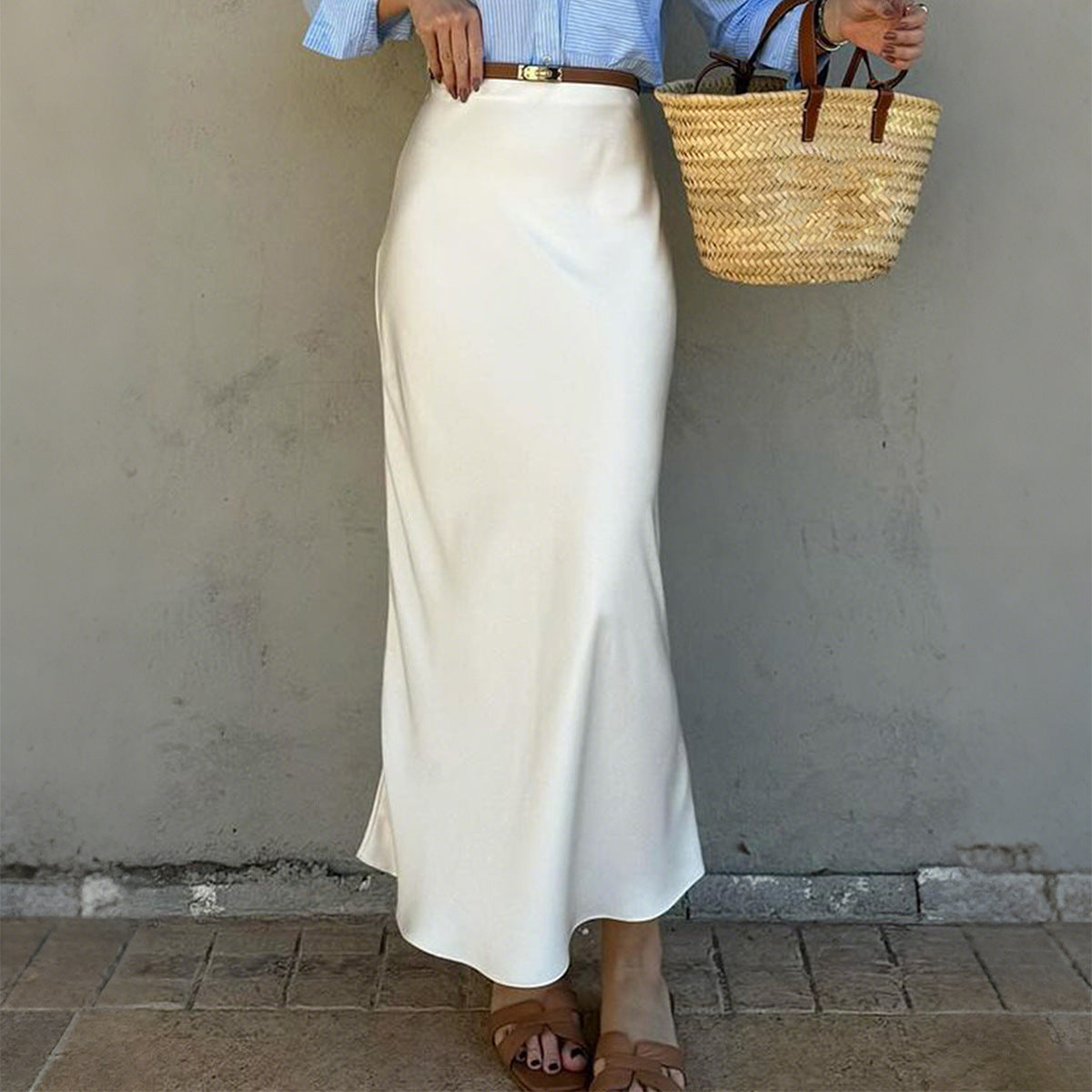 Damen Eleganter Satinrock mit schmalem Schnitt und Schlitz R&B