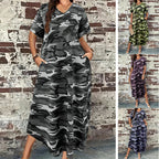Damen Maxi-Kleid mit modernem Camouflage-Design und praktischen Taschen R&B