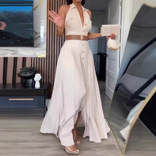Damen Kurzarm Kleid mit plissierten Details R&B