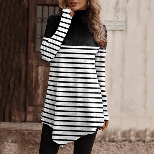 Damen Tunika mit floralem Design und hohem Kragen R&B