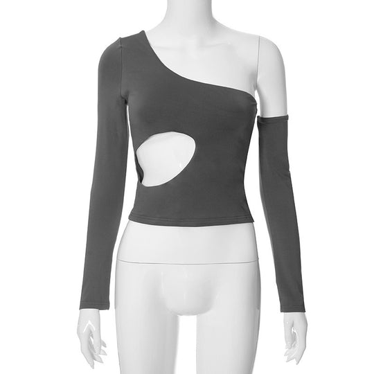 Damen asymmetrisches Langarmshirt mit Cut-out und innovativem Designs R&B