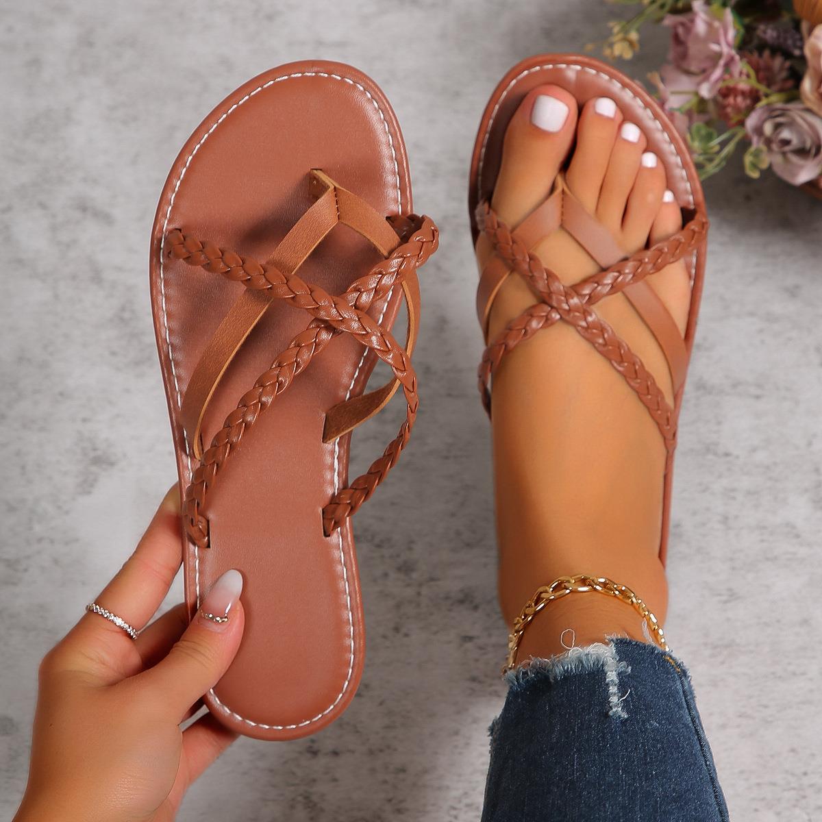 Damen Geflochtene Riemchen-Sandalen mit flacher Sohle R&B
